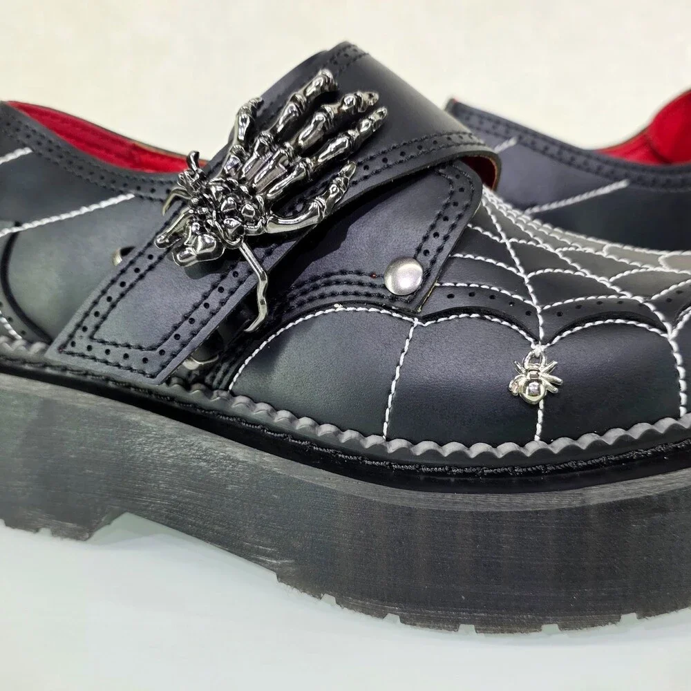 NIB Rebel Goth Punk Oxford Shoes Spider Charms Web Stitching Cryptic Hand Buckle - Picture 9 of 14